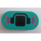 LEGO Dark Turquoise Tile 2 x 4 with Rounded Ends with Headphones and Soundwave (66857)