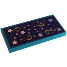 LEGO Dark Turquoise Tile 2 x 4 with Stars, Question marks Sticker (87079)