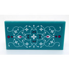 LEGO Dark Turquoise Tile 2 x 4 with White Flowers and Decoration Sticker (87079)