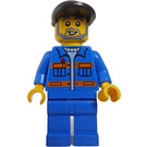 LEGO Chauffør med Blå Jakke med orange Striber og Sort Kasket og Skæg Minifigur