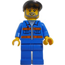 LEGO Driver with Blue Jacket with orange stripes and black cap and beard Minifigure