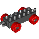 LEGO Duplo Noir Auto Châssis 2 x 6 avec rouge roues (Attelage ouvert moderne) (14639 / 74656)