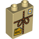 LEGO Duplo Brique 1 x 2 x 2 avec Tied Parcel avec Stamp et Label sans tube à l'intérieur (4066 / 38496)