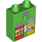 LEGO Duplo Leuchtend grün Backstein 1 x 2 x 2 mit Flasche und 2 Jars of Pills ohne Unterrohr (4066 / 95445)
