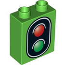 LEGO Duplo Bright Green Brick 1 x 2 x 2 with Traffic Light without Bottom Tube (49564 / 52381)