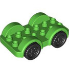 LEGO Duplo Bright Green Car with Black Wheels and Silver Hubcaps (11970 / 35026)