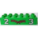 LEGO Duplo Fel groen Steen 2 x 6 met Numbers 2, 3 en Midden Gold Laurels (2300)