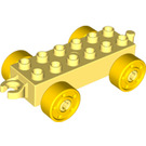 LEGO Duplo Bright Light Yellow Car Chassis 2 x 6 with Yellow Wheels (Modern Open Hitch) (10715 / 14639)