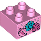 LEGO Duplo Leuchtend rosa Duplo Backstein 2 x 2 mit Sea Shells (3437 / 12664)