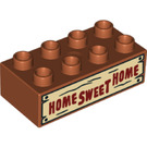 LEGO Duplo Orange sombre Brique 2 x 4 avec Home Sweet Home sur Wooden Tableau (3011 / 33199)