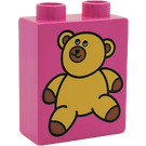 LEGO Duplo Dark Pink Brick 1 x 2 x 2 with Yellow Teddy Bear without Bottom Tube (4066 / 42657)