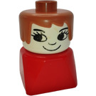 LEGO Duplo Female on Red Base, Fabuland Brown Hair, Eyelashes, Nose Duplo Figure