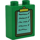 Duplo Green Brick 1 x 2 x 2 with List on Clipboard without Bottom Tube (4066)