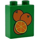LEGO Duplo Green Brick 1 x 2 x 2 with Oranges without Bottom Tube (4066)