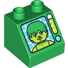 LEGO Duplo Grün Steigung 2 x 2 x 1.5 (45°) mit Green Figure auf Monitor (6474 / 36625)