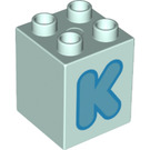 LEGO Duplo Aqua clair Duplo Brique 2 x 2 x 2 avec Letter "K" Décoration (31110 / 65928)