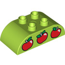 LEGO Duplo Lime Brick 2 x 4 with Curved Sides with Apples (12756 / 98223)