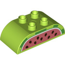LEGO Duplo Lime Brick 2 x 4 with Curved Sides with Watermelon Top (77958 / 98223)