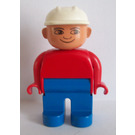 LEGO Duplo Male, Blue Legs, Red Top, White Construction Hat