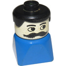 LEGO Duplo Mannelijk aan Blauw Basis, Zwart Haar, Snor Duplo-figuur