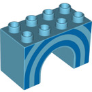 LEGO Duplo Medium Azure Arch Brick 2 x 4 x 2 with Blue Lines (11198 / 12705)