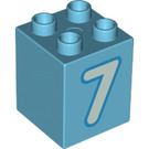 LEGO Duplo Medium Azure Brick 2 x 2 x 2 with Number 7 (31110 / 77924)