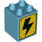 LEGO Duplo Azure moyen Brique 2 x 2 x 2 avec Power Hazard Décoration (31110 / 38246)