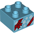 LEGO Duplo Azure moyen Duplo Brique 2 x 2 avec Present avec rouge Ribbon et Bow (1366 / 3437)