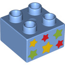 LEGO Duplo Bleu moyen Brique 2 x 2 avec Stars (3437 / 12694)