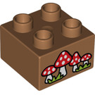 LEGO Duplo Medium Donker Vleeskleurig Steen 2 x 2 met Toadstools / Mushrooms (1377 / 3437)
