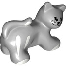 LEGO Duplo Medium Stone Gray Cat (Stretching) with Tail Curled Towards Head and White Patches (31102 / 48835)