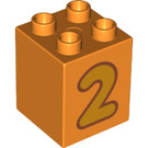 LEGO Duplo Orange Brick 2 x 2 x 2 with Number 2 (31110 / 77919)