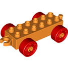 LEGO Duplo Oranje Auto Chassis 2 x 6 met Rood Wielen (moderne open trekhaak) (14639 / 74656)