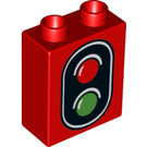 LEGO Duplo Red Brick 1 x 2 x 2 with Traffic Light without Bottom Tube (49564 / 52381)