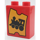 Duplo Red Brick 1 x 2 x 2 with Train Ticket without Bottom Tube (4066)