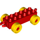 LEGO Duplo Red Car Chassis 2 x 6 with Yellow Wheels (Modern Open Hitch) (10715 / 14639)