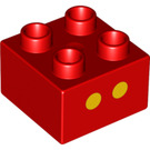 LEGO Duplo rot Duplo Backstein 2 x 2 mit Zwei Gelb Spots (3437 / 13136)
