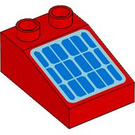 LEGO Duplo rouge Pente 2 x 3 22° avec Bleu Solar Panneau (35114 / 104381)