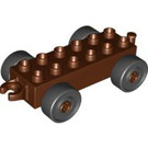 LEGO Duplo Rötlich-braun Auto Chassis 2 x 6 mit Schwarz Räder (Ältere offene Anhängerkupplung) (2312 / 74656)