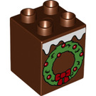 LEGO Duplo Brun rougeâtre Duplo Brique 2 x 2 x 2 avec blanc Snow et Green Christmas Wreath (1362 / 31110)