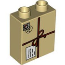 LEGO Duplo Tan Brick 1 x 2 x 2 with Tied Parcel with Label, Stamp and Postmark without Bottom Tube (4066 / 47721)