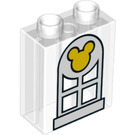 LEGO Duplo Transparent Brique 1 x 2 x 2 avec Fenêtre et Mickey Mouse Motif avec tube inférieur (15847 / 52330)