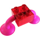 LEGO Duplo Transparentes Rot Backstein 2 x 2 mit Suction Cups