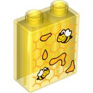 Duplo Transparent Yellow Brick 1 x 2 x 2 with Honeycomb and bees with Bottom Tube (15847 / 105405)