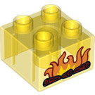 LEGO Duplo Jaune transparent Brique 2 x 2 avec Log Feu (3437 / 36609)
