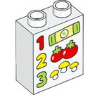 LEGO Duplo blanc Brique 1 x 2 x 2 avec 1 2 3 Tomato et Mushrooms avec tube inférieur (15847 / 104377)