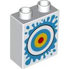 LEGO Duplo White Brick 1 x 2 x 2 with Bullseye and Splash with Bottom Tube (1356 / 15847)