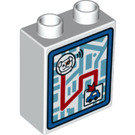 LEGO Duplo blanc Brique 1 x 2 x 2 avec Navigation Screen avec Bleu Cadre avec tube inférieur (15847 / 81389)