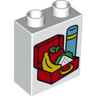 LEGO Duplo Weiß Backstein 1 x 2 x 2 mit Packed lunch mit Unterrohr (15847 / 26307)