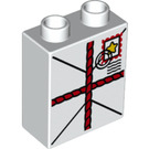 LEGO Duplo blanc Brique 1 x 2 x 2 avec Tied Parcel avec Stamp et Postmark avec tube inférieur (15847 / 53101)